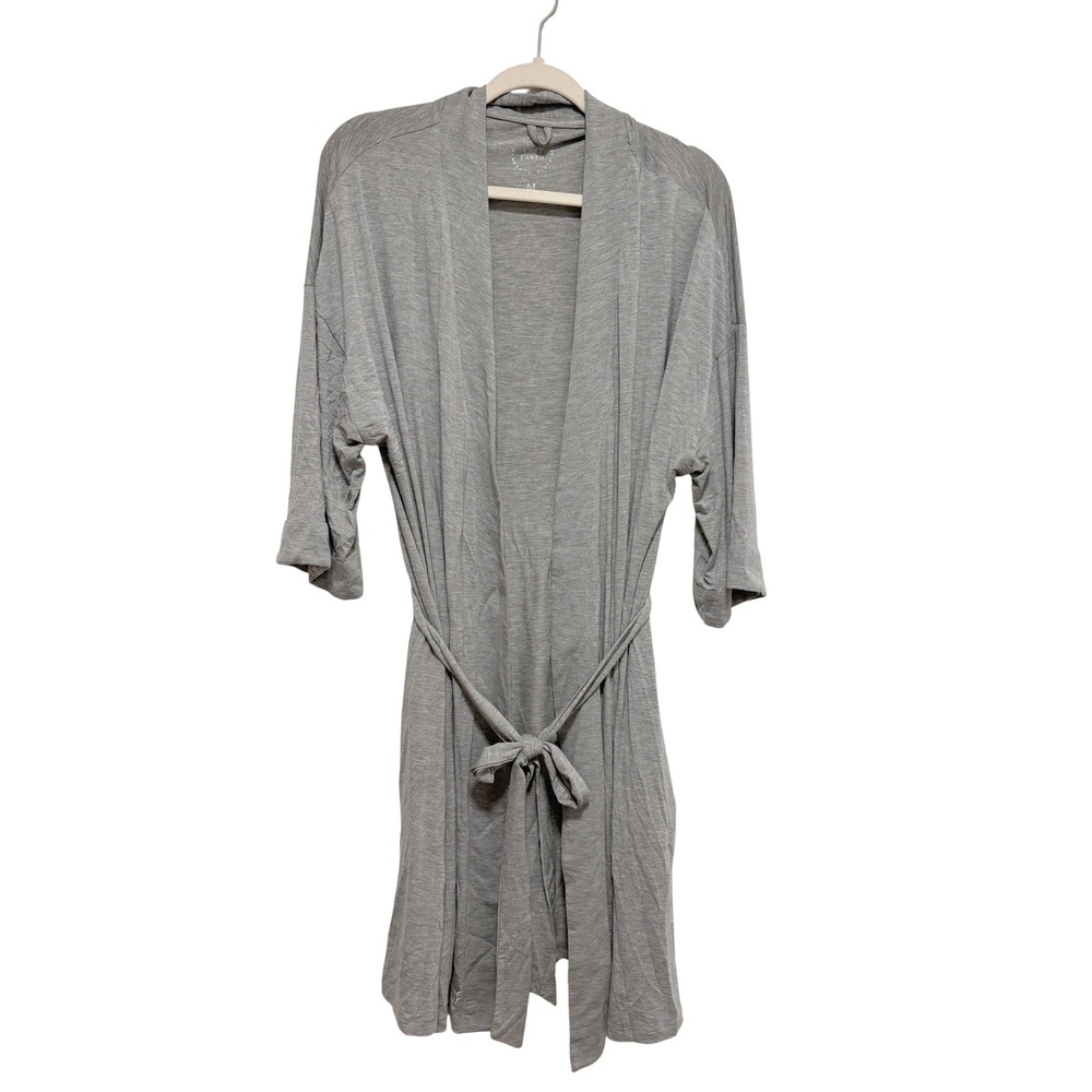 Cozy Earth Bamboo Kimono Robe Grey Heather Belted Loungewear Womens Medium